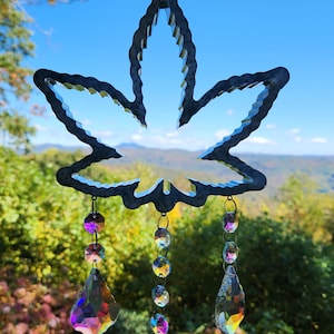 Pot Leaf, Marijuana Crystal Resin - Glow in the Dark Suncatcher - Rainbow Maker - Home Decor