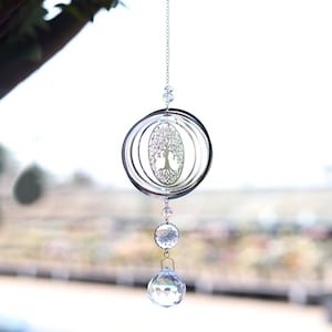 Rotating Tree of Life Suncatcher, Handmade Dried Flower Resin Decor