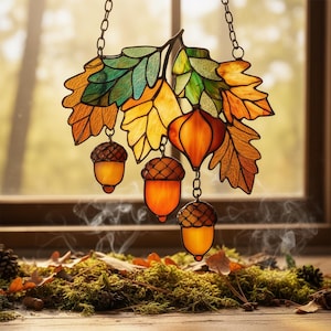 Botanical Resin Suncatcher, Real Acorns & Oak Leaves, Cabin Decor