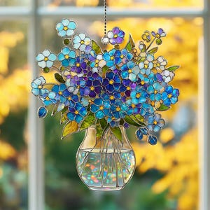Forget-Me-Not Bouquet Hologram Window Hanging: Acrylic Suncatcher