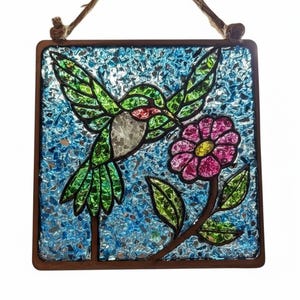 DIY Crushed Glass Resin Art Kit - Hummingbird with Flower Suncatcher