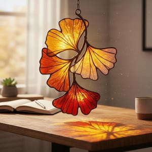 Ginkgo Leaf Resin Suncatcher, Autumn Window Hanging, Nature Inspired Decor