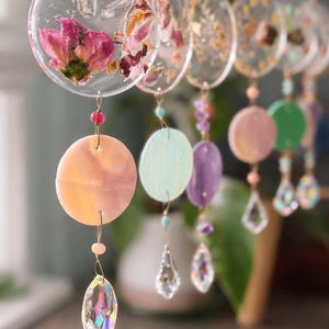 Handmade Resin and Stained Glass Suncatcher | Dried Botanicals, Crystal Prism